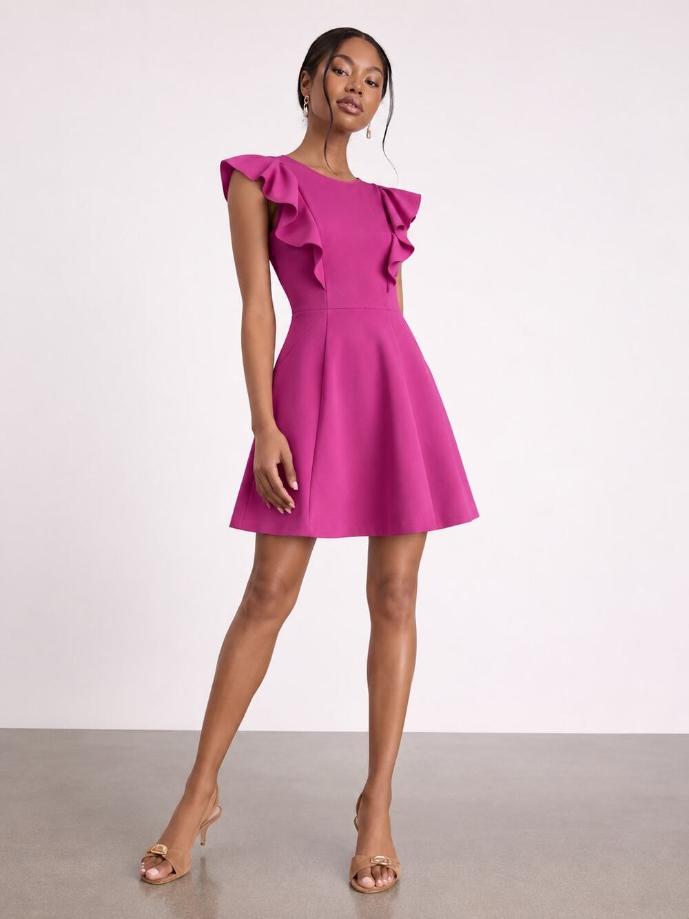 Eliza J Ruffle Collar Fit & Flare Cocktail Mini Dress – Magenta Pink $150 Size